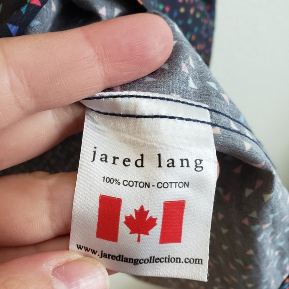 Jared Lang Mens Navy Confetti Multicolor Button Up Dress Shirt Medium - Picture 4 of 4